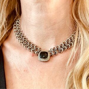 Retired David Yurman Onyx & Diamond Albion Pendant Atlas Chain Necklace